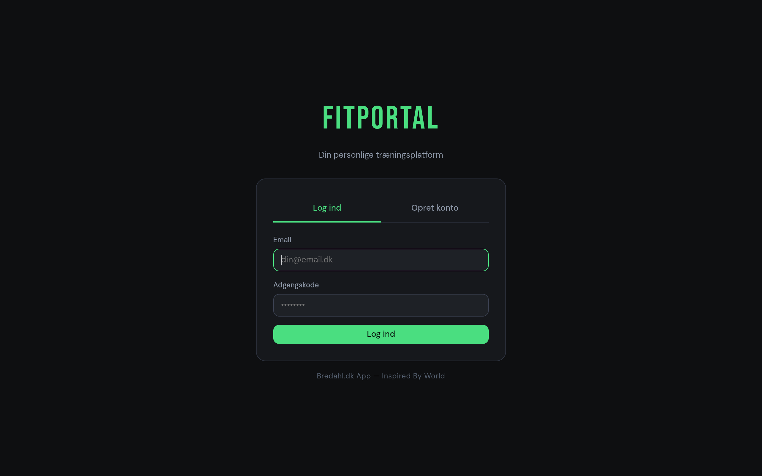 Screendump af Din personlige træningsplatform