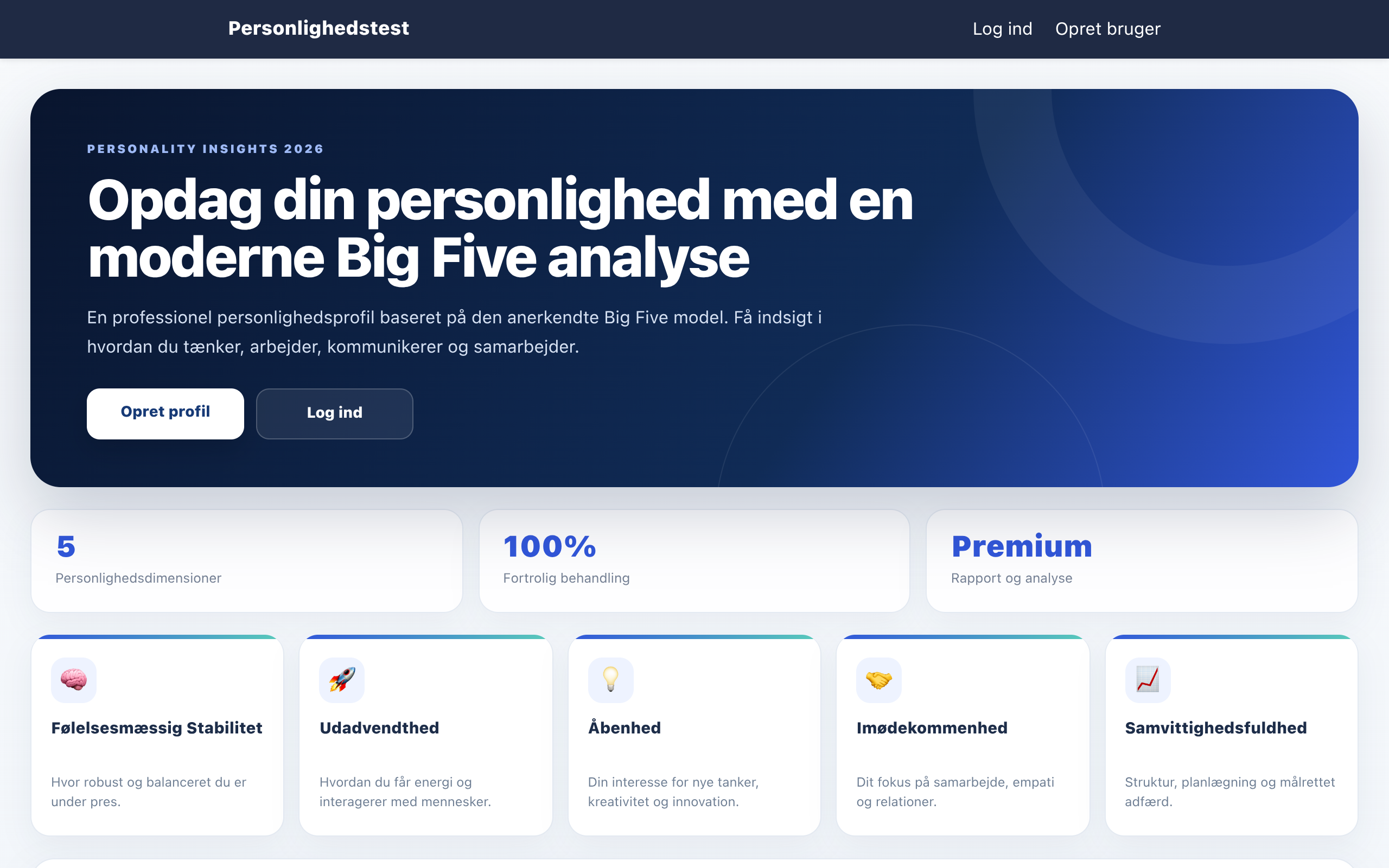 Screendump af Big Five analyse